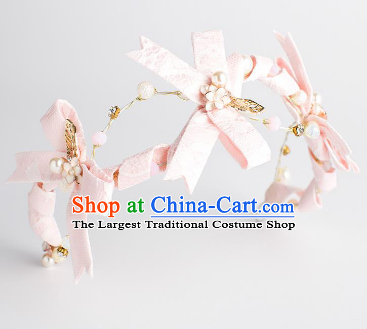 Top Grade Wedding Hair Accessories Bride Pink Bowknot Royal Crown Headwear for Women