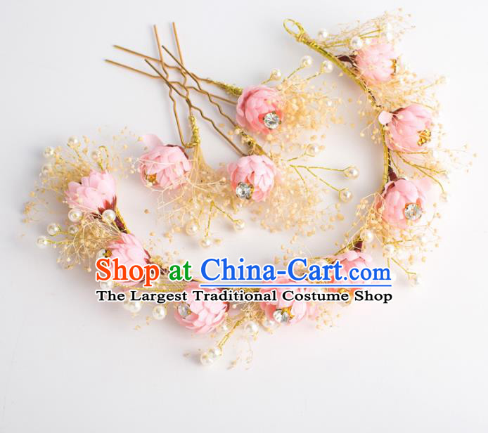 Top Grade Bride Wedding Hair Accessories Pink Flowers Hair Clasp for Women