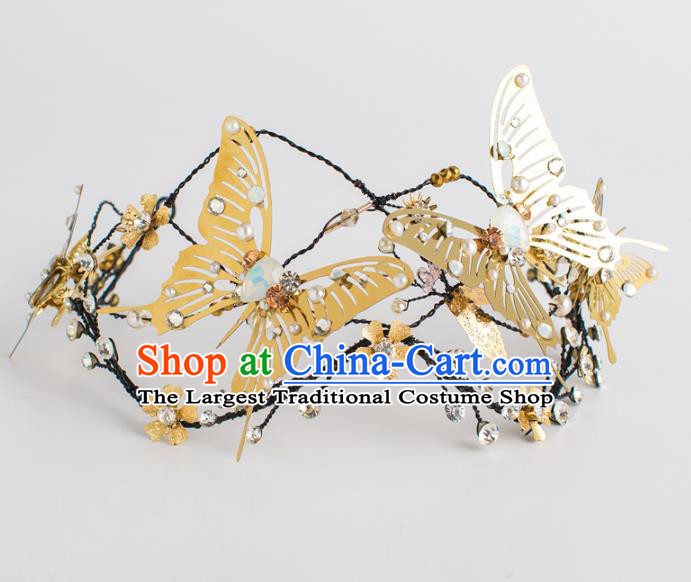 Top Grade Wedding Hair Accessories Bride Retro Golden Butterfly Royal Crown for Women