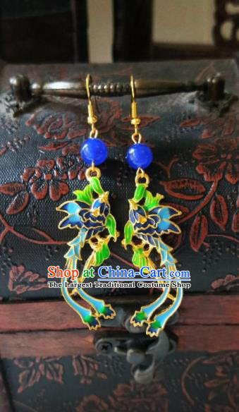 Chinese Ancient Cloisonne Earrings Qing Dynasty Manchu Palace Lady Ear Accessories for Women