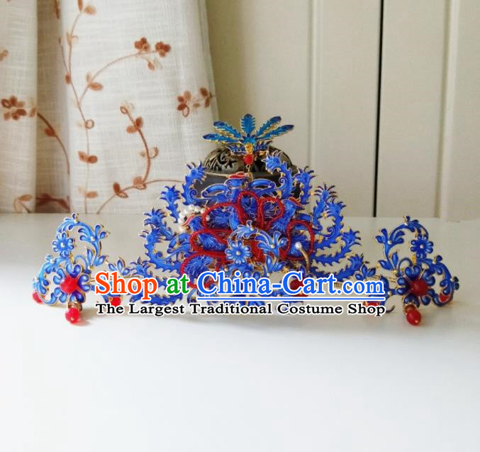 Chinese Ancient Cloisonne Phoenix Coronet Qing Dynasty Hair Accessories Hairpins for Women