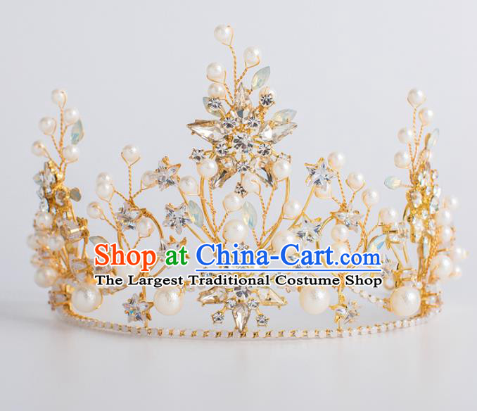 Top Grade Wedding Hair Accessories Bride Retro Pearls Royal Crown for Women