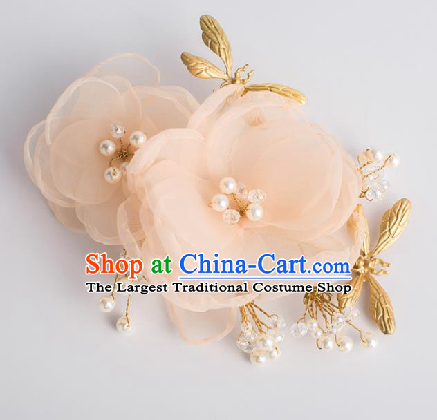 Top Grade Chinese Bride Wedding Hair Accessories Pink Silk Rose Hair Stick for Women