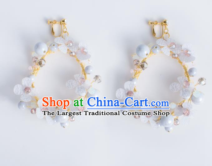 Top Grade Bride Wedding Accessories Purple Beads Silk Flowers Earrings for Women