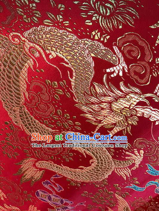 Red Brocade Asian Chinese Traditional Palace Dragon Pattern Fabric Silk Fabric Chinese Fabric Material