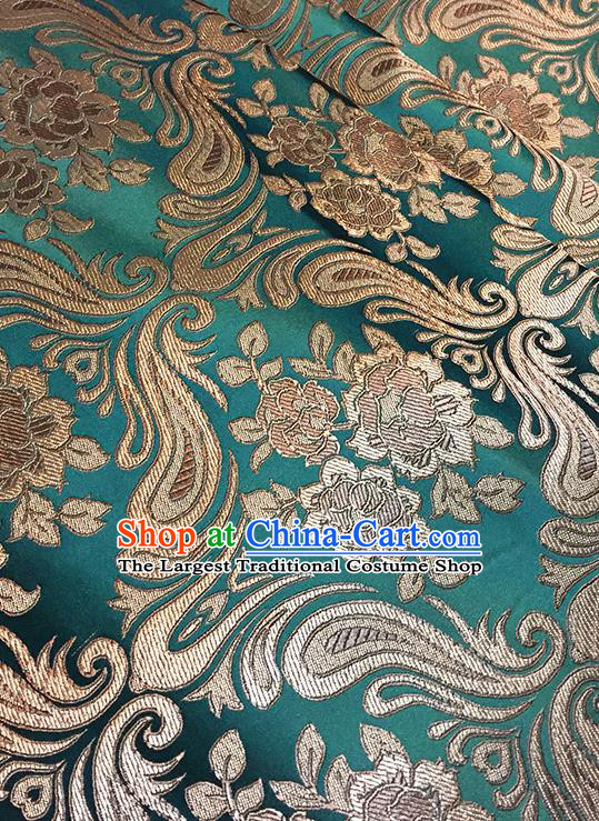 Asian Chinese Green Brocade Traditional Peony Pattern Fabric Silk Fabric Chinese Fabric Material