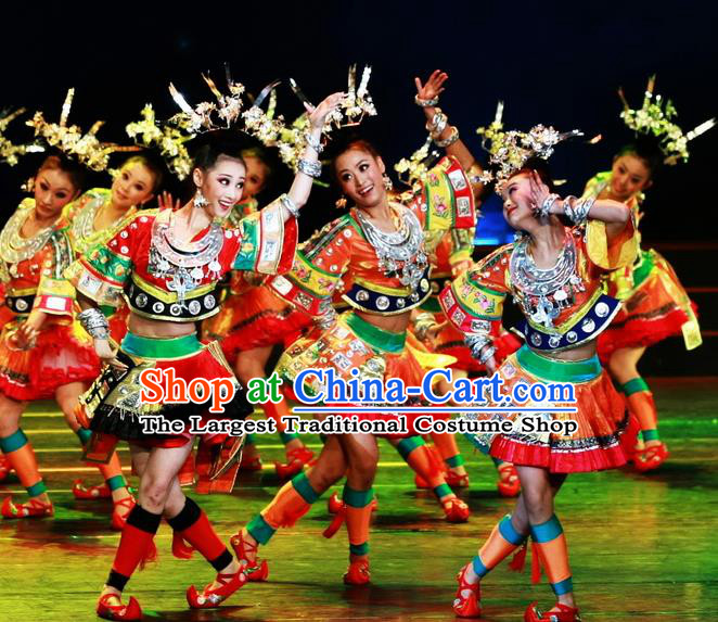 Chinese Traditional Miao Nationality Folk Dance Costume Classical Dance Clothing for Women