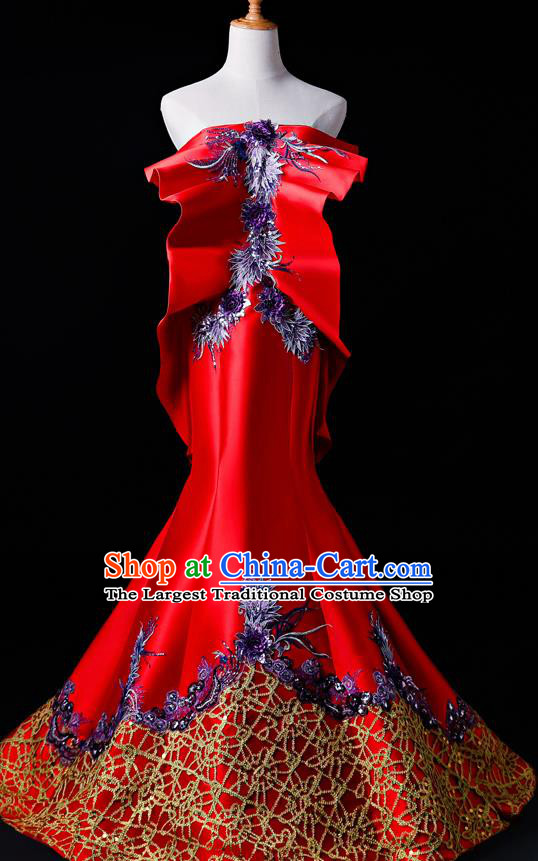 Top Grade Catwalks Red Full Dress Compere Chorus Costume for Women