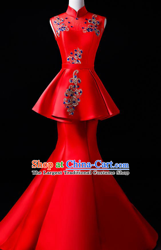 Top Grade Catwalks Red Full Dress Compere Chorus Costume for Women