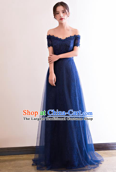 Top Grade Wedding Navy Veil Full Dress Compere Costume for Women