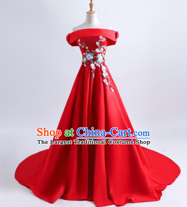 Top Grade Catwalks Red Trailing Full Dress Compere Chorus Costume for Women