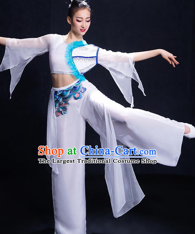 Chinese Traditional Classical Dance Fan Dance White Dress Umbrella Dance Costume for Women