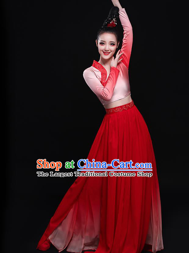 Chinese Traditional Classical Dance Fairy Red Dress Umbrella Dance Costume for Women