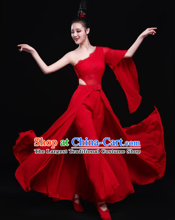 Chinese Traditional Umbrella Dance Red Dress Classical Dance Costume for Women