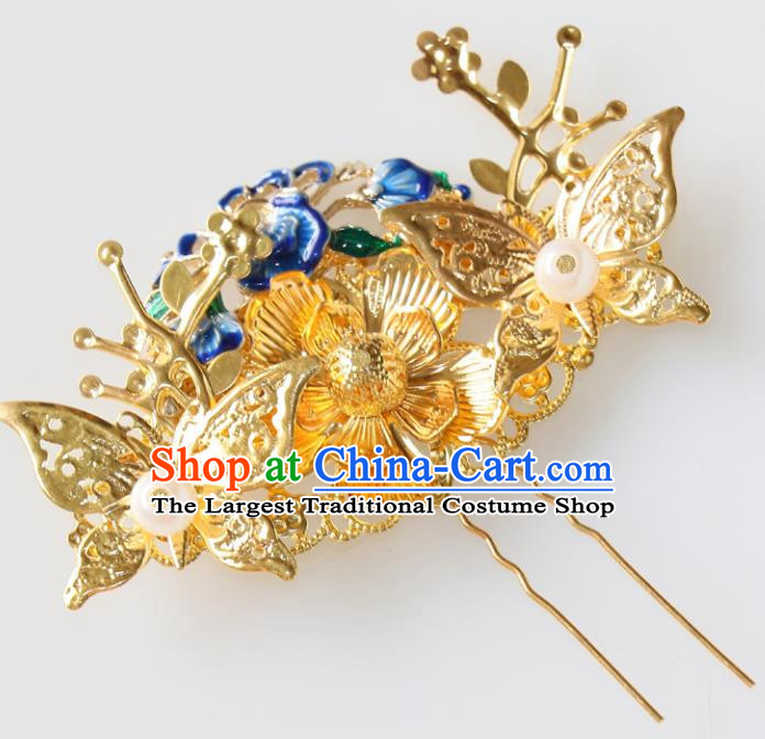 Chinese Traditional Hair Accessories Ancient Butterfly Hair Clip Blueing Hairpins for Women