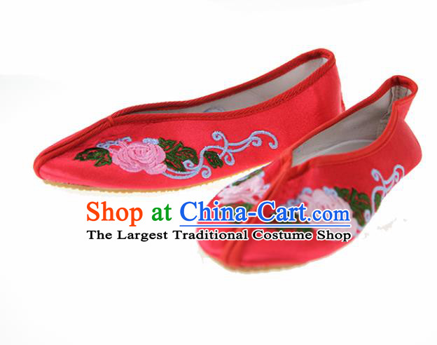 Asian Chinese Ancient Red Hanfu Shoes Traditional Embroidered Shoes for Kids