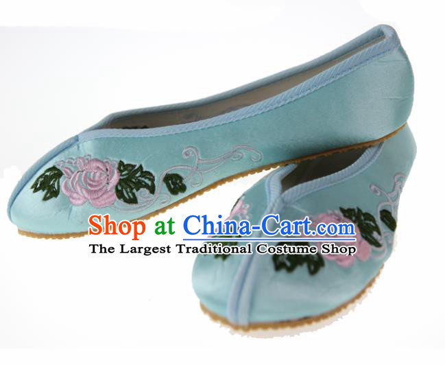 Asian Chinese Ancient Green Hanfu Shoes Traditional Embroidered Shoes for Kids