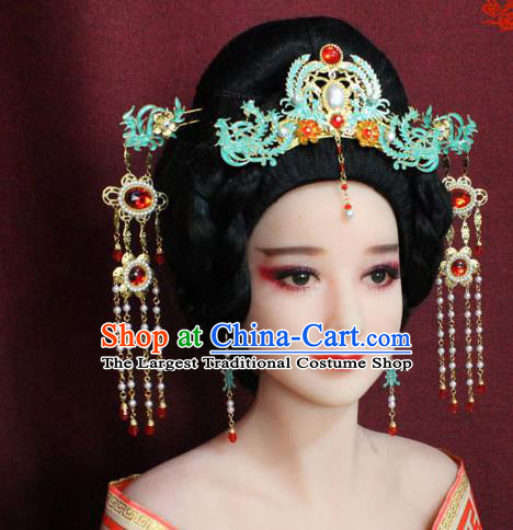 Chinese Ancient Queen Hair Accessories Imperial Empress Blueing Phoenix Coronet Hairpins for Women