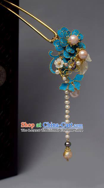 Chinese Ancient Qing Dynasty Flowers Pearls Hair Clip Hair Accessories Handmade Hairpins for Women