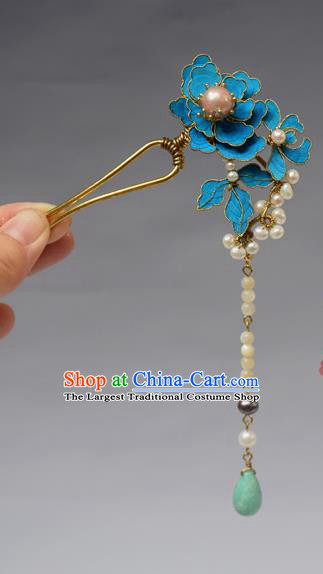 Chinese Ancient Qing Dynasty Palace Hair Accessories Handmade Tian-Tsui Pearls Tassel Hairpins for Women