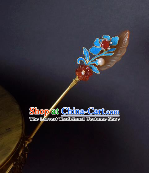 Chinese Handmade Princess Hanfu Hairpins Red Jade Hair Clip Ancient Hair Accessories for Women