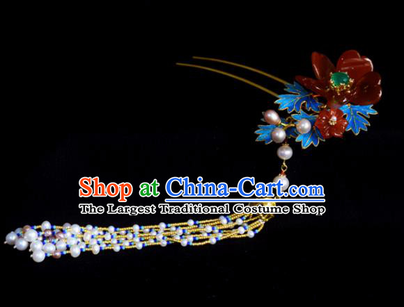 Chinese Handmade Princess Hanfu Hairpins Pearls Tassel Hair Clip Ancient Hair Accessories for Women