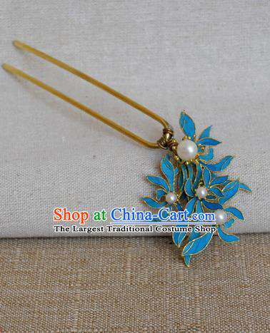 Chinese Handmade Hair Accessories Pearls Blueing Hairpins Ancient Hanfu Hair Clip for Women