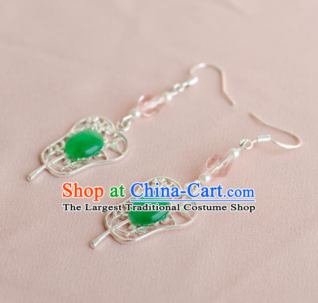 Asian Chinese Traditional Jewelry Accessories Hanfu Palm-Leaf Fan Green Earrings for Women