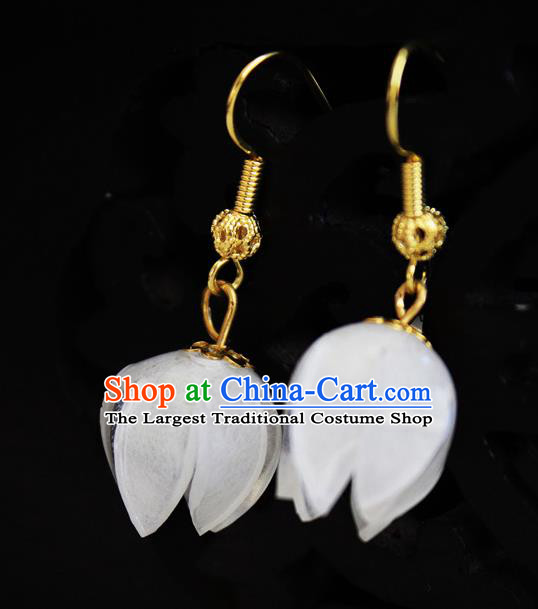 Asian Chinese Traditional Jewelry Accessories Hanfu Traditional White Flower Bud Earrings for Women