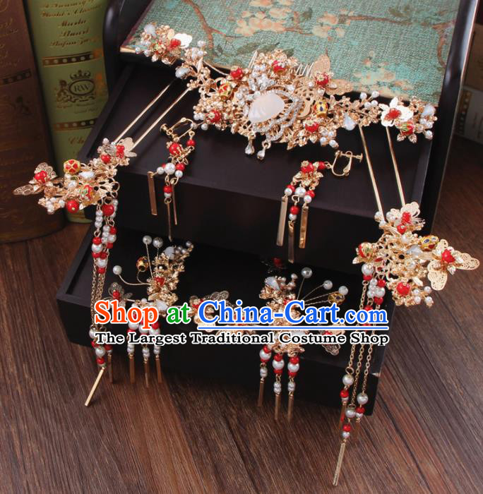 Chinese Ancient Bride Hair Accessories Classical Crystal Hair Comb Hanfu Handmade Hairpins for Women