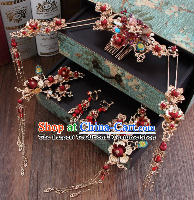 Chinese Ancient Bride Hair Accessories XiuHe Suit Hair Comb Hanfu Handmade Hairpins for Women