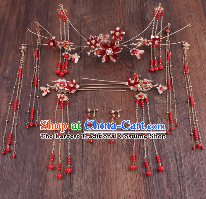 Chinese Ancient Bride Hair Accessories XiuHe Suit Hair Crown Hanfu Handmade Hairpins for Women