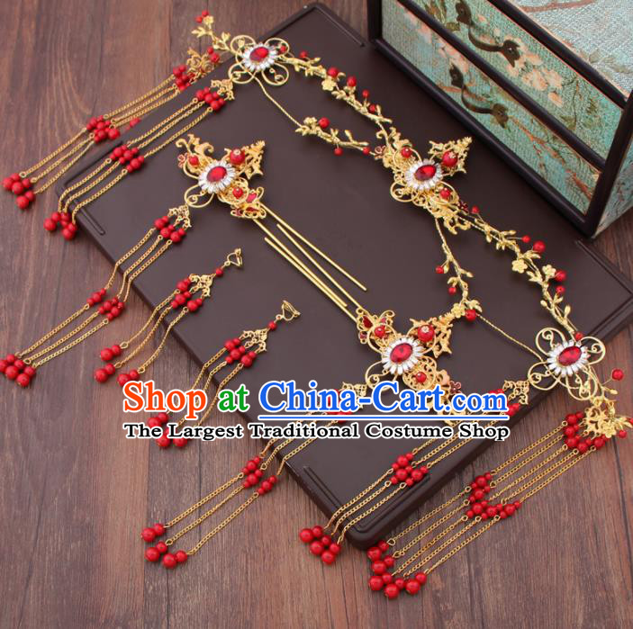 Chinese Ancient Bride Hair Accessories XiuHe Suit Crystal Phoenix Coronet Hanfu Handmade Hairpins for Women