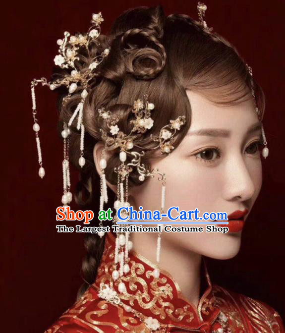 Chinese Ancient Bride Hair Accessories XiuHe Suit Hanfu Handmade Hairpins Complete Set for Women