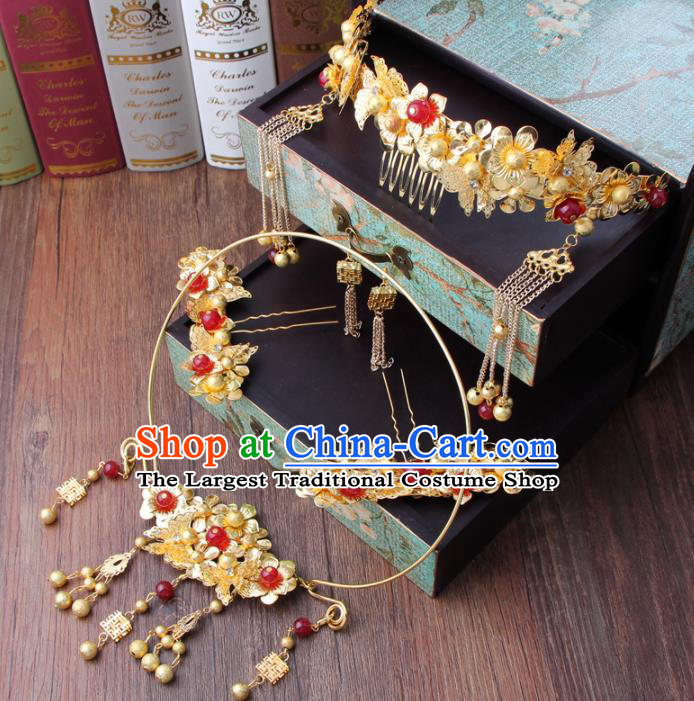 Chinese Ancient Bride Phoenix Coronet XiuHe Suit Hair Accessories Hanfu Handmade Hairpins Complete Set for Women