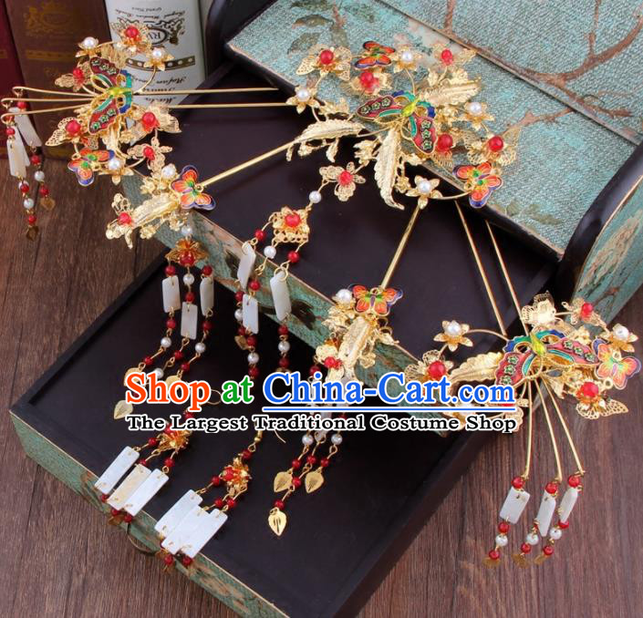 Chinese Ancient Bride Cloisonne Butterfly Hair Clip XiuHe Suit Hair Accessories Hanfu Handmade Hairpins for Women