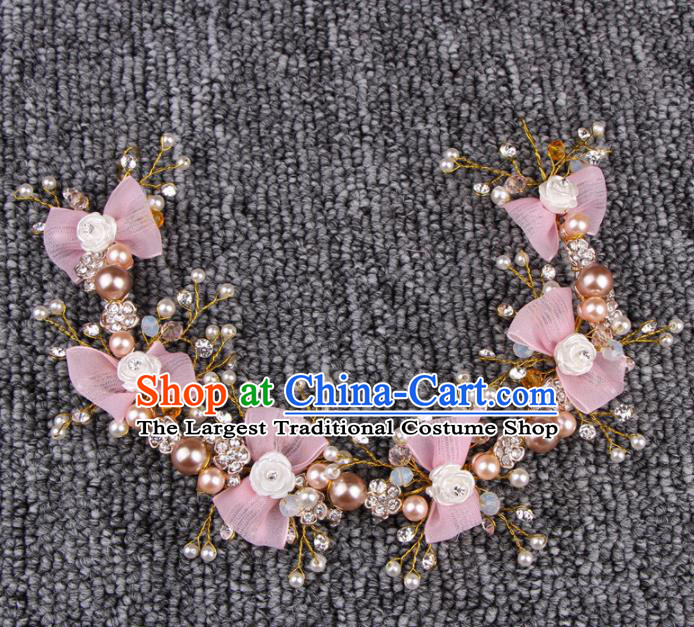 Top Grade Bride Hair Accessories Wedding Pink Bowknot Hair Clasp for Women