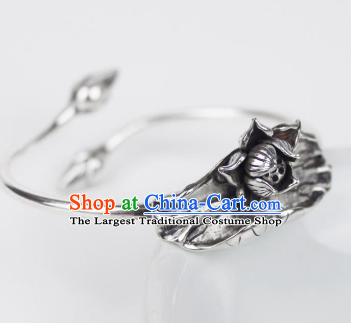 Top Grade Chinese Handmade Jewelry Accessories Hanfu Sliver Lotus Bracelet for Women