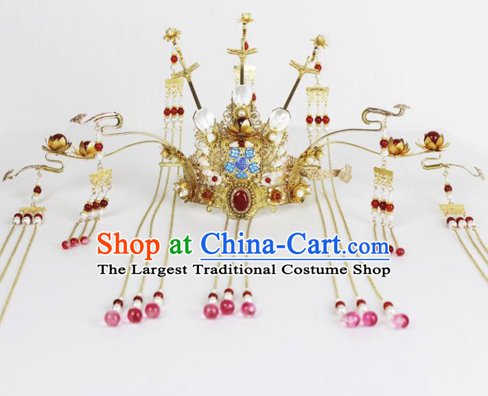 Chinese Ancient Handmade Hanfu Queen Phoenix Coronet Hairpins Hair Accessories for Women