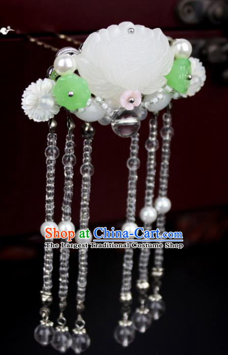 Chinese Ancient Handmade Hanfu Jade Lotus Hairpins Hair Accessories for Women