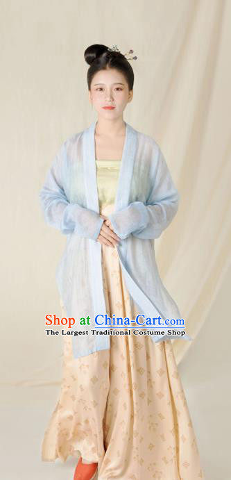 Top Grade Chinese Ancient Song Dynasty Young Lady Hanfu Dress Blue Clothing for Women