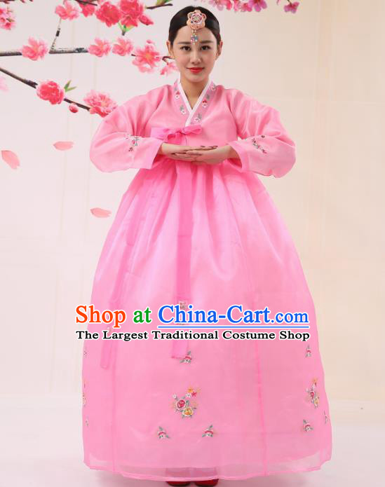 Korean Traditional Costumes Asian Korean Palace Hanbok Bride Embroidered Pink Blouse and Skirt for Women