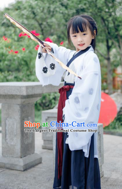 Traditional Chinese Ancient Swordsman White Costumes Ming Dynasty Princess Clothing for Kids