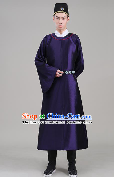 Traditional Chinese Ancient Tang Dynasty Swordsman Costume Officials Purple Robe for Men