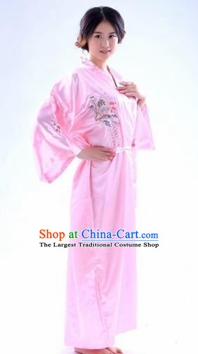 Traditional Japanese Costumes Asian Japan Kimono Pink Silk Yukata for Women