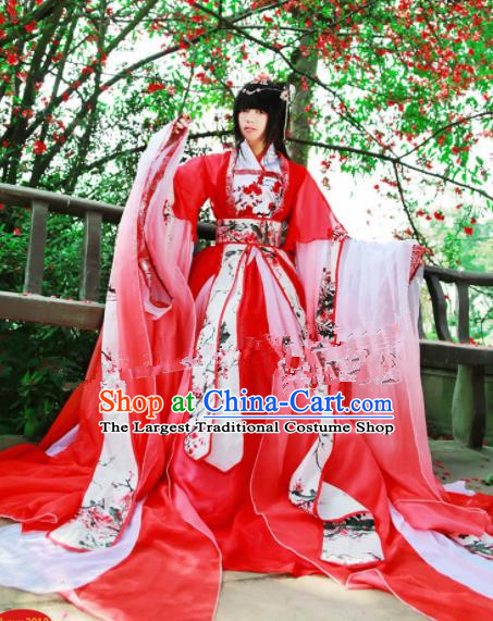 Chinese Ancient Cosplay Princess Red Hanfu Dress Traditional Song Dynasty Swordswoman Costume for Women