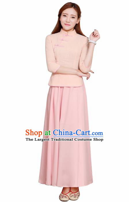 Chinese Ancient Bridesmaid Costumes Traditional Embroidered Champagne Qipao Blouse and Skirt for Women