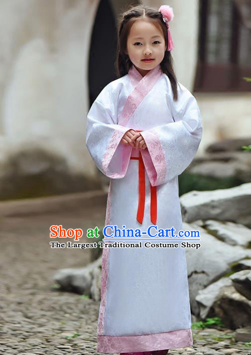 Chinese Ancient Han Dynasty Princess Costumes Traditional White Hanfu Dress for Kids