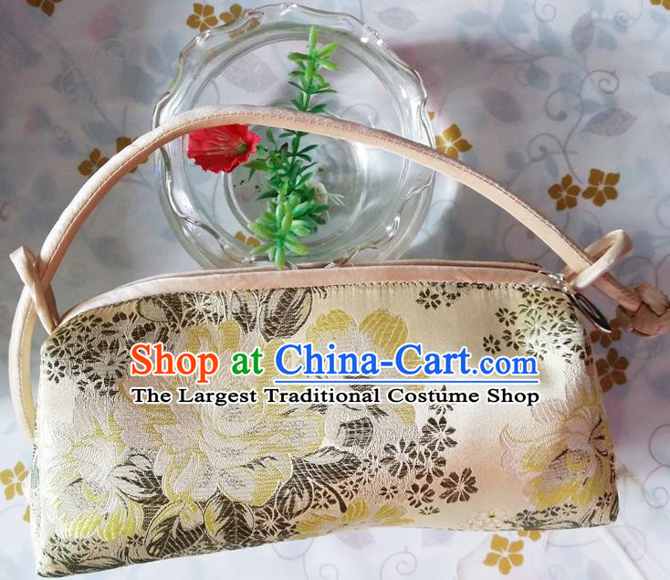 Traditional Chinese Brocade Bag Golden Silk Handbag for Women