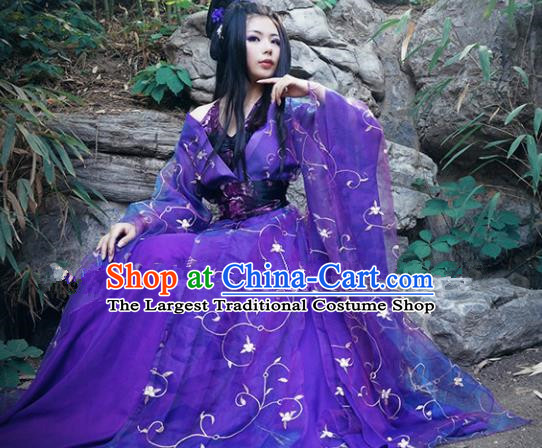 Chinese Ancient Cosplay Peri Goddess Purple Hanfu Dress Traditional Tang Dynasty Imperial Consort Costume for Women